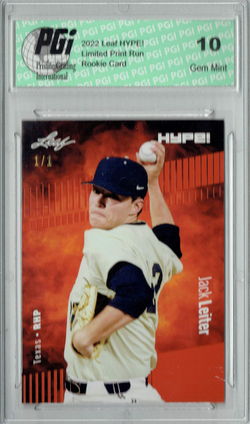 Jack Leiter 2022 Leaf Hype #68 Orange Blank Back #1/1 Rookie Card PGI 10