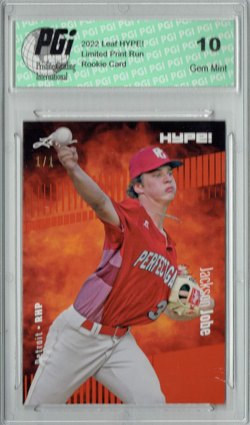 Jackson Jobe 2022 Leaf Hype #72 Orange Blank Back #1/1 Rookie Card PGI 10