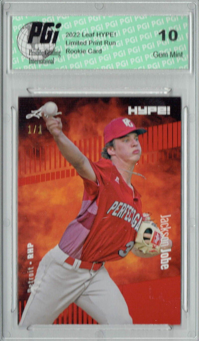 Jackson Jobe 2022 Leaf Hype #72 Red Blank Back #1/1 Rookie Card PGI 10