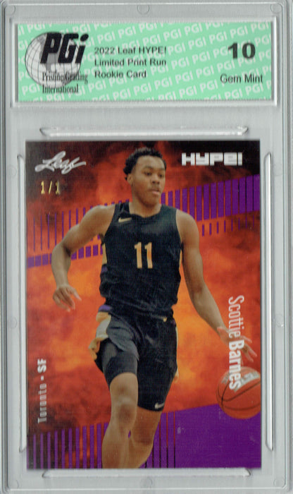 Scottie Barnes 2022 Leaf Hype #75A Purple Blank Back #1/1 Rookie Card PGI 10