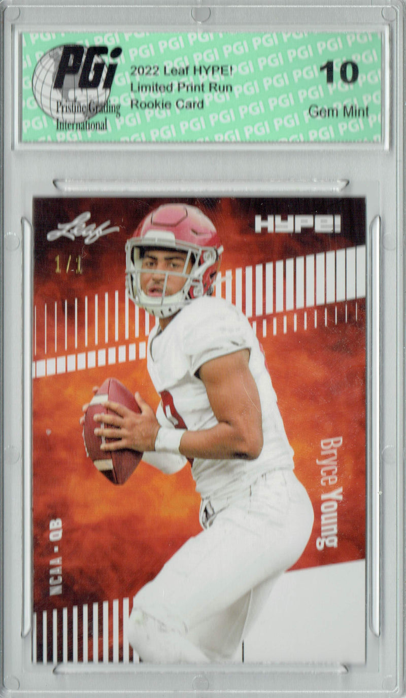 Bryce Young Rookie Card Carolina PGI 10 Gem Mint Football Trading Card 2022 Leaf Hype #80 White Blank Back #1/1