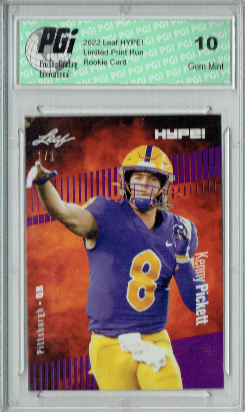Kenny Pickett Rookie Card Pittsburgh PGI 10 Gem Mint Football Trading Card 2022 Leaf Hype #79 Purple Blank Back #1/1