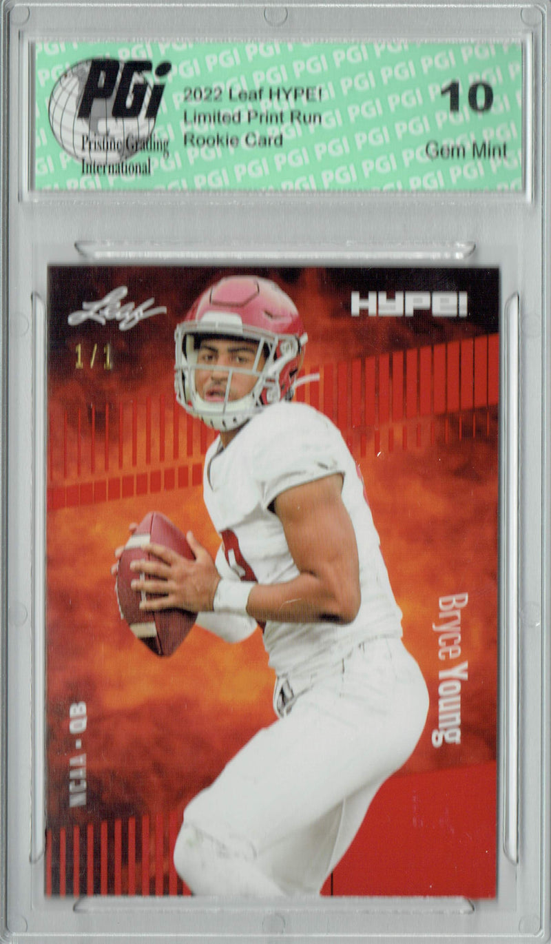 Bryce Young Rookie Card Carolina PGI 10 Gem Mint Football Trading Card 2022 Leaf Hype #80 Red Blank Back #1/1
