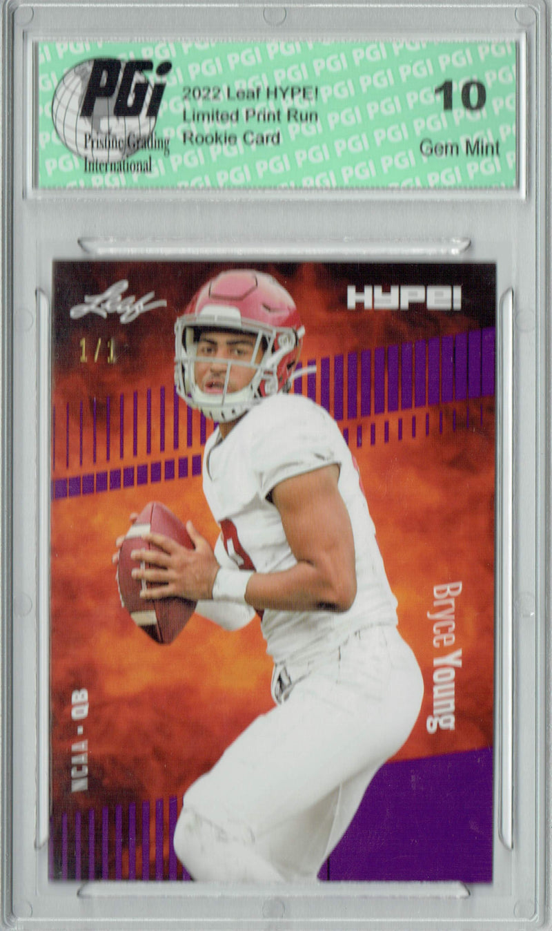 Bryce Young Rookie Card Carolina PGI 10 Gem Mint Football Trading Card 2022 Leaf Hype #80 Purple Blank Back #1/1