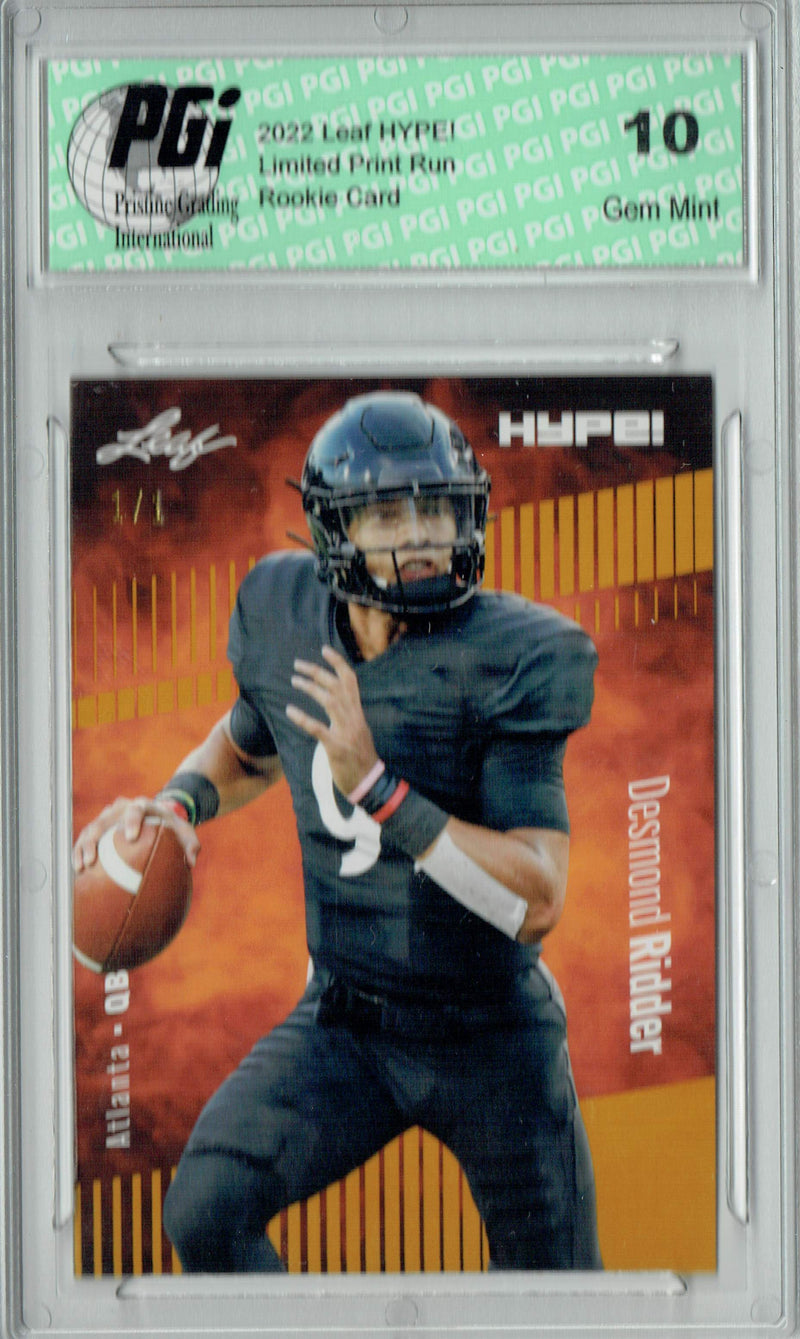 Desmond Ridder Rookie Card Atlanta PGI 10 Gem Mint Football Trading Card 2022 Leaf Hype #82 Gold Blank Back #1/1