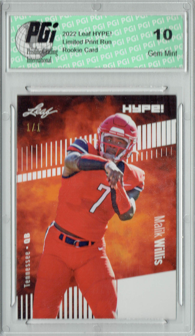 Malik Willis Rookie Card Tennessee PGI 10 Gem Mint Football Trading Card 2022 Leaf Hype #83 White Blank Back #1/1