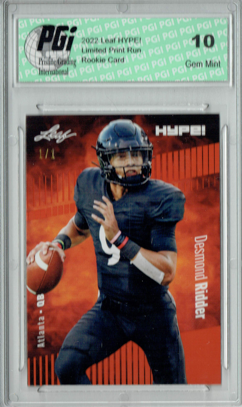 Desmond Ridder Rookie Card Atlanta PGI 10 Gem Mint Football Trading Card 2022 Leaf Hype #82 Orange Blank Back #1/1