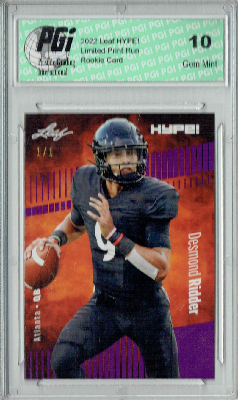 Desmond Ridder Rookie Card Atlanta PGI 10 Gem Mint Football Trading Card 2022 Leaf Hype #82 Purple Blank Back #1/1