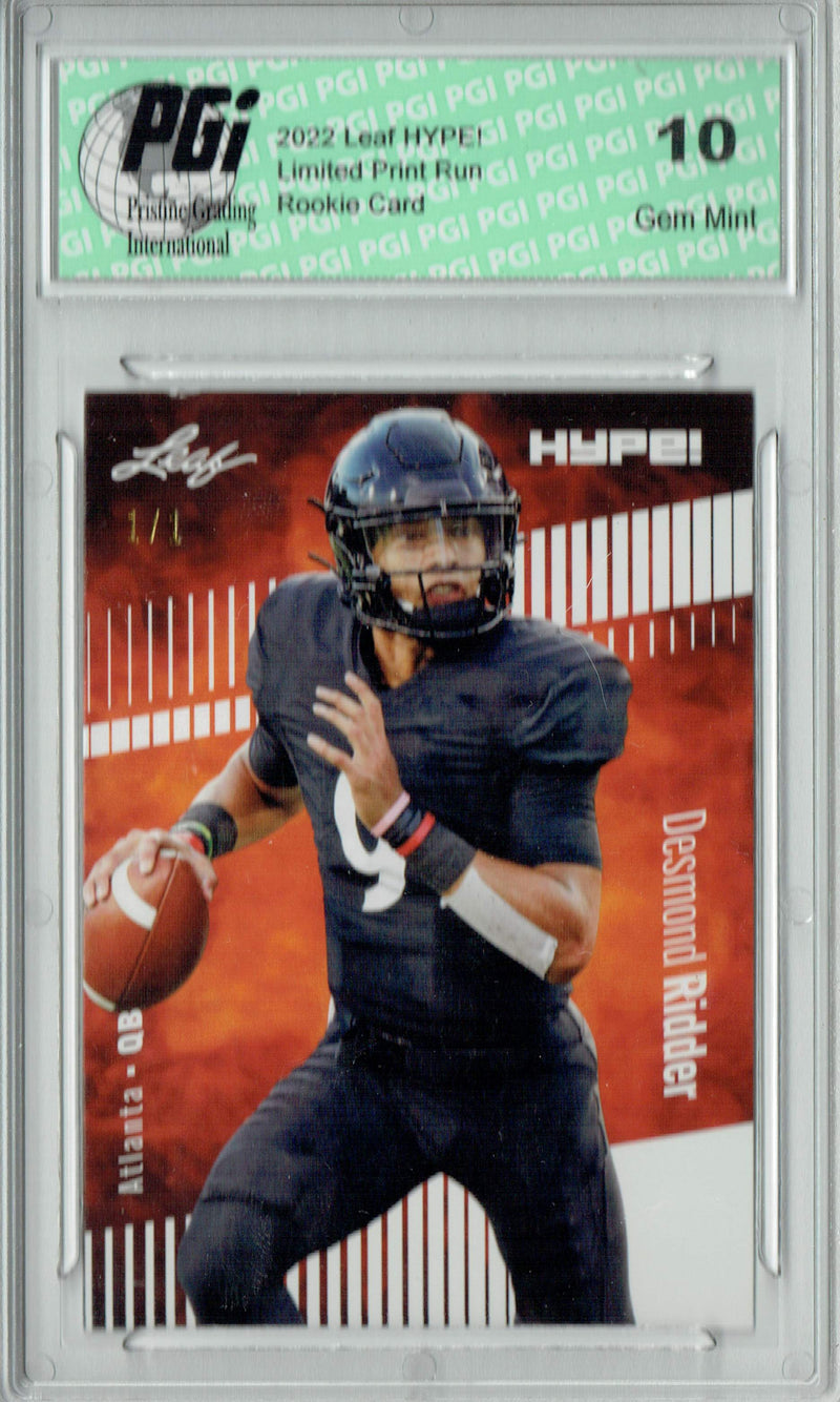 Desmond Ridder Rookie Card Atlanta PGI 10 Gem Mint Football Trading Card 2022 Leaf Hype #82 White Blank Back #1/1