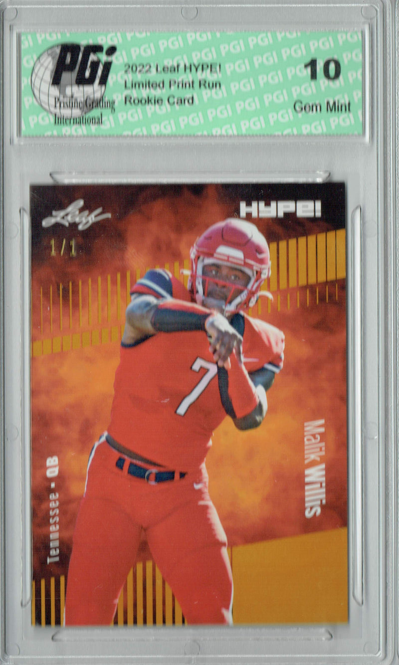 Malik Willis Rookie Card Tennessee PGI 10 Gem Mint Football Trading Card 2022 Leaf Hype #83 Gold Blank Back #1/1