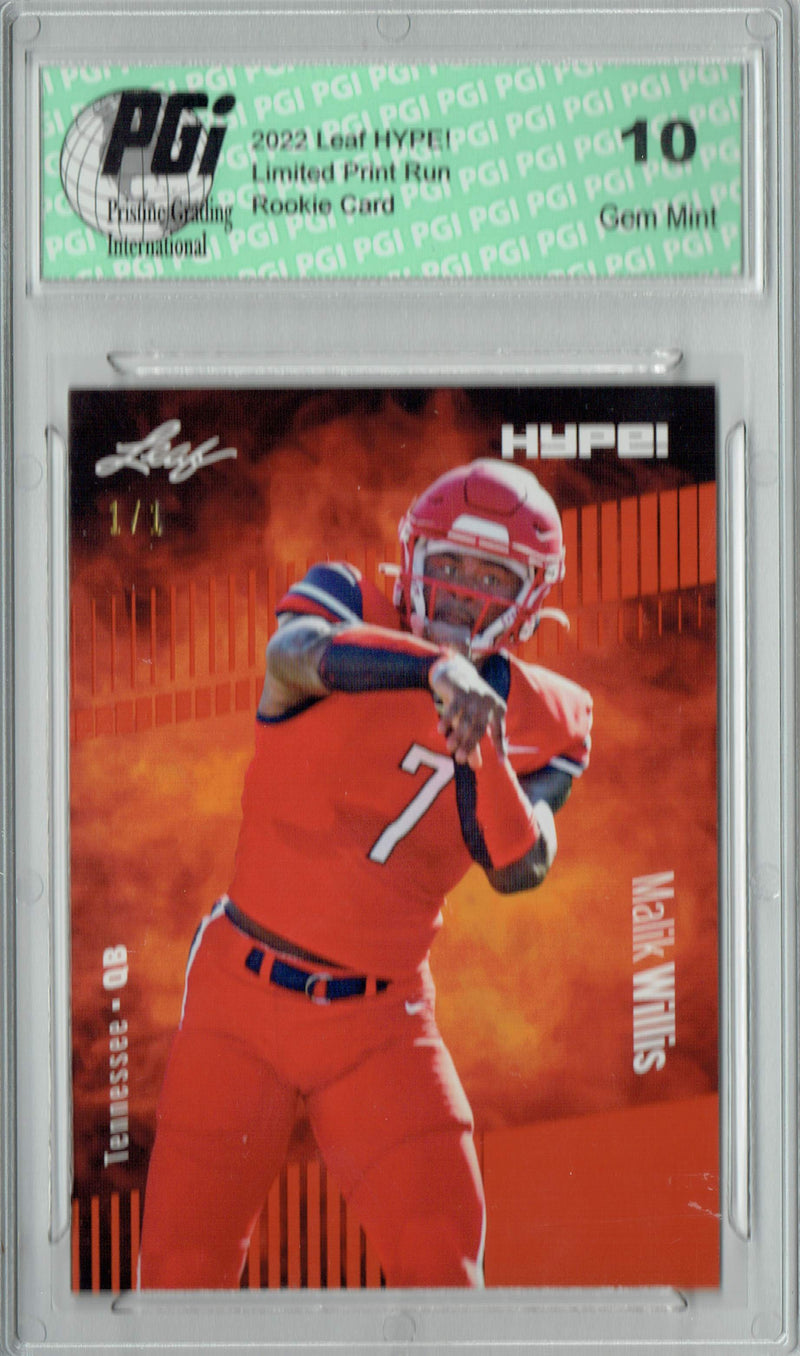 Malik Willis Rookie Card Tennessee PGI 10 Gem Mint Football Trading Card 2022 Leaf Hype #83 Orange Blank Back #1/1
