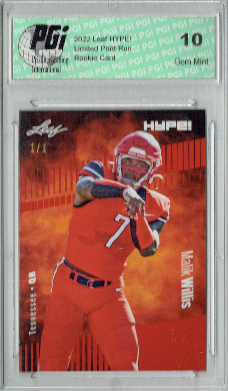 Malik Willis Rookie Card Tennessee PGI 10 Gem Mint Football Trading Card 2022 Leaf Hype #83 Red Blank Back #1/1