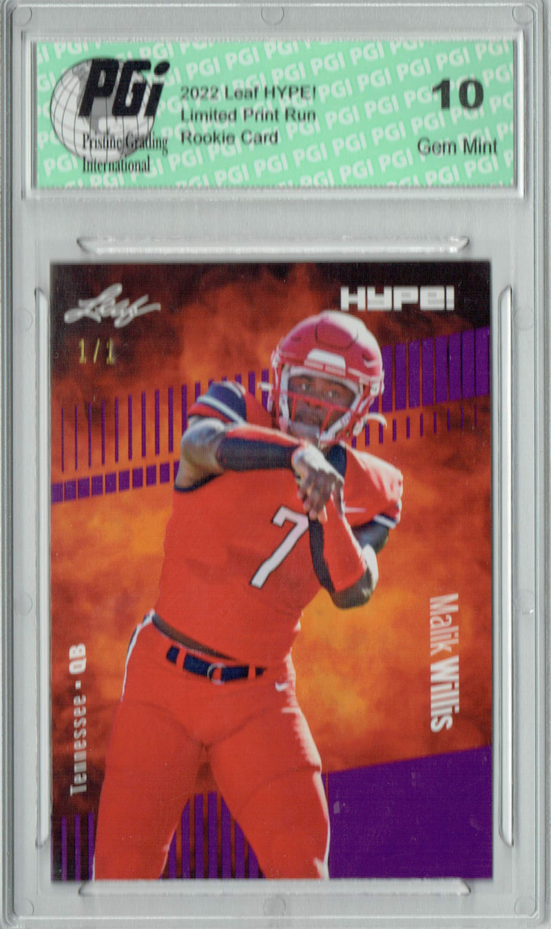 Malik Willis Rookie Card Tennessee PGI 10 Gem Mint Football Trading Card 2022 Leaf Hype #83 Purple Blank Back #1/1