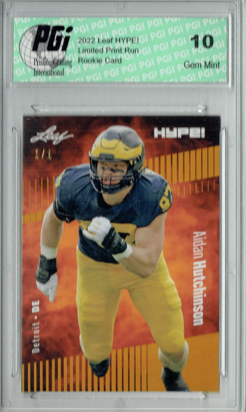 Aidan Hutchinson Rookie Card Detroit PGI 10 Gem Mint Football Trading Card 2022 Leaf Hype #84 Gold Blank Back #1/1