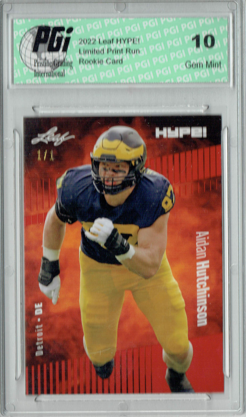 Aidan Hutchinson Rookie Card Detroit PGI 10 Gem Mint Football Trading Card 2022 Leaf Hype #84 Red Blank Back #1/1