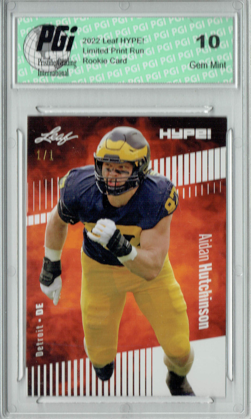 Aidan Hutchinson 2022 Leaf Hype #84 White Blank Back #1/1 Rookie Card PGI 10