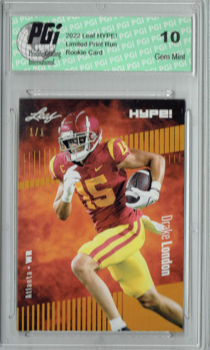 Drake London Rookie Card Atlanta PGI 10 Gem Mint Football Trading Card 2022 Leaf Hype #85 Gold Blank Back #1/1