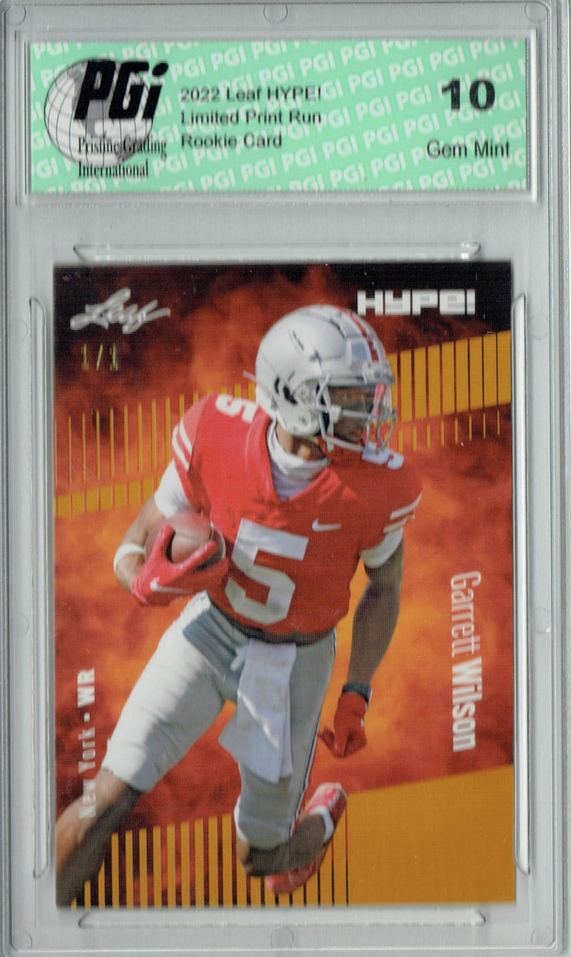 Garrett Wilson Rookie Card New York PGI 10 Gem Mint Football Trading Card 2022 Leaf Hype #86 Gold Blank Back #1/1