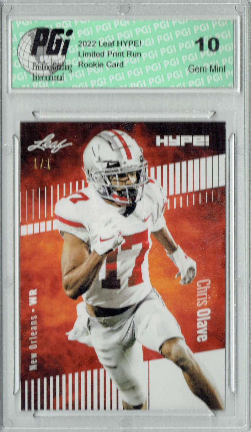 Chris Olave Rookie Card New Orleans PGI 10 Gem Mint Football Trading Card 2022 Leaf Hype #87 White Blank Back #1/1