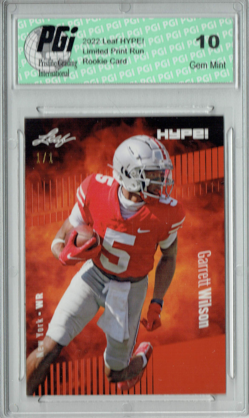 Garrett Wilson Rookie Card New York PGI 10 Gem Mint Football Trading Card 2022 Leaf Hype #86 Orange Blank Back #1/1