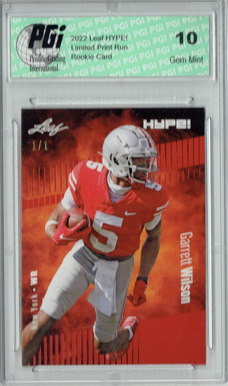 Garrett Wilson Rookie Card New York PGI 10 Gem Mint Football Trading Card 2022 Leaf Hype #86 Red Blank Back #1/1