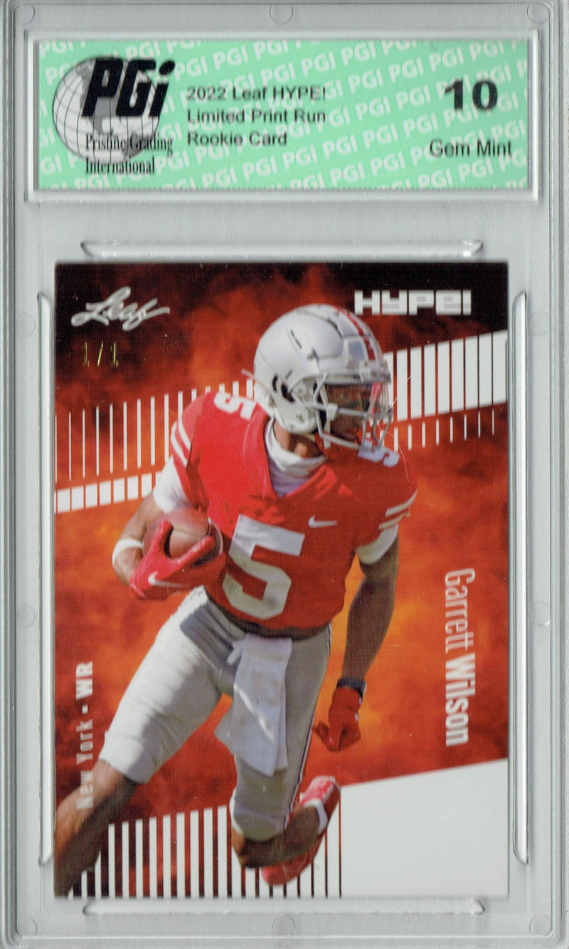 Garrett Wilson Rookie Card New York PGI 10 Gem Mint Football Trading Card 2022 Leaf Hype #86 White Blank Back #1/1