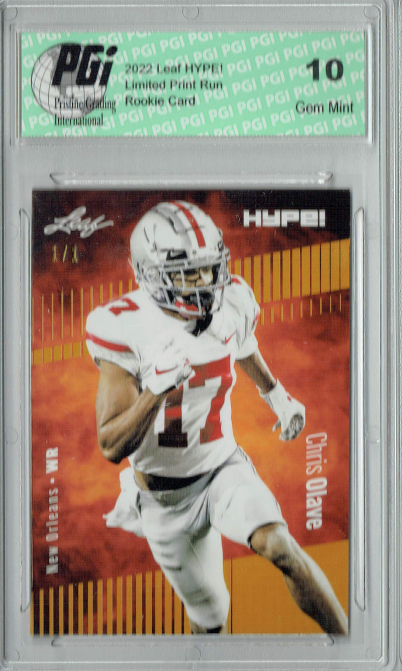 Chris Olave Rookie Card New Orleans PGI 10 Gem Mint Football Trading Card 2022 Leaf Hype #87 Gold Blank Back #1/1