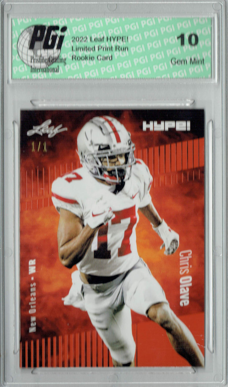 Chris Olave 2022 Leaf Hype #87 Orange Blank Back #1/1 Rookie Card PGI 10