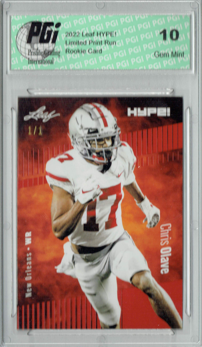 Chris Olave 2022 Leaf Hype #87 Red Blank Back #1/1 Rookie Card PGI 10