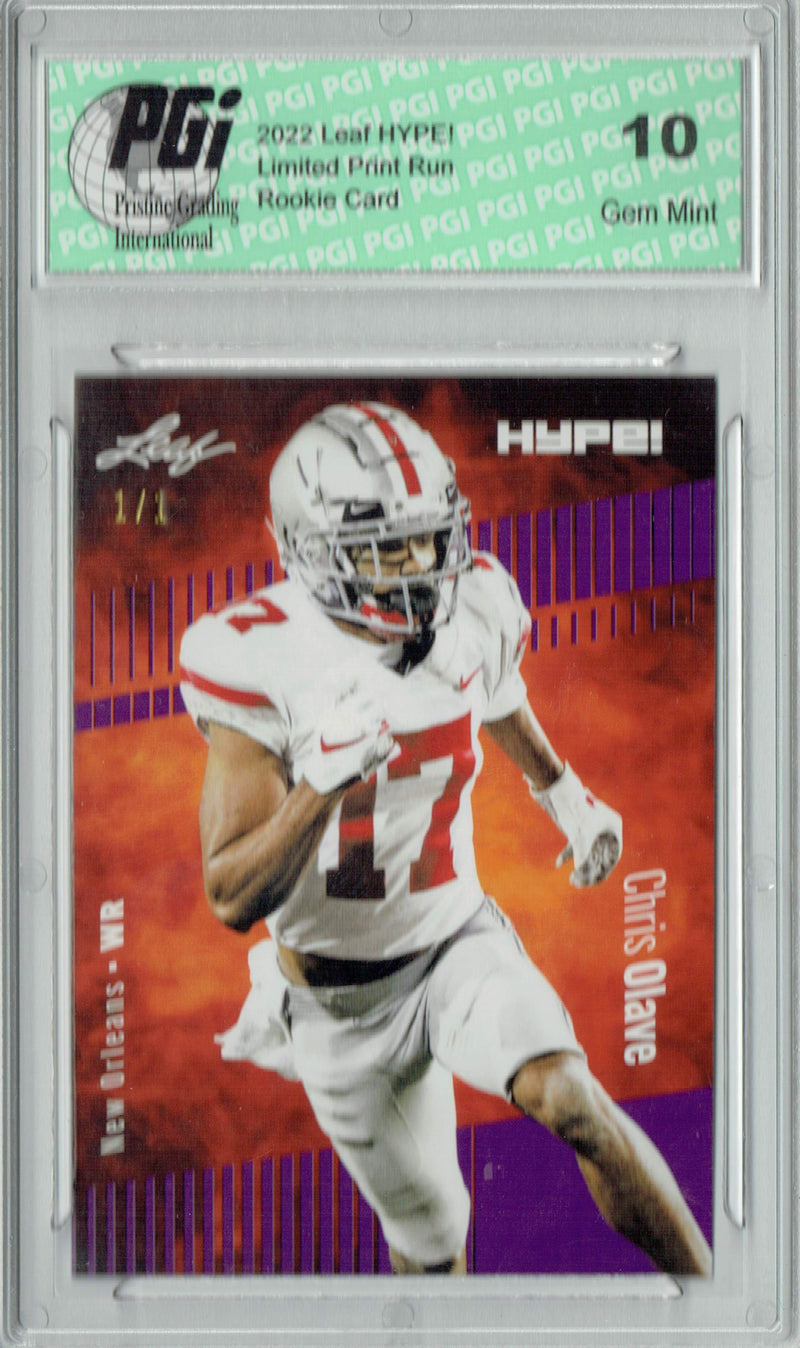 Chris Olave Rookie Card New Orleans PGI 10 Gem Mint Football Trading Card 2022 Leaf Hype #87 Purple Blank Back #1/1