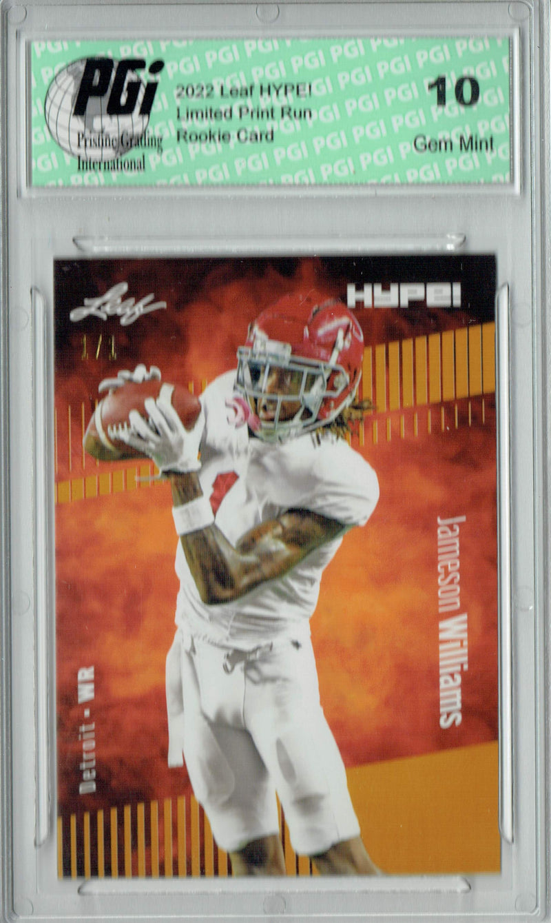 Jameson Williams Rookie Card Detroit PGI 10 Gem Mint Football Trading Card 2022 Leaf Hype #88 Gold Blank Back #1/1