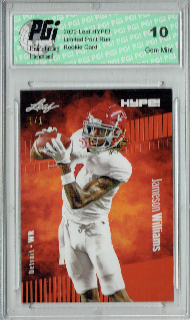 Jameson Williams Rookie Card Detroit PGI 10 Gem Mint Football Trading Card 2022 Leaf Hype #88 Orange Blank Back #1/1