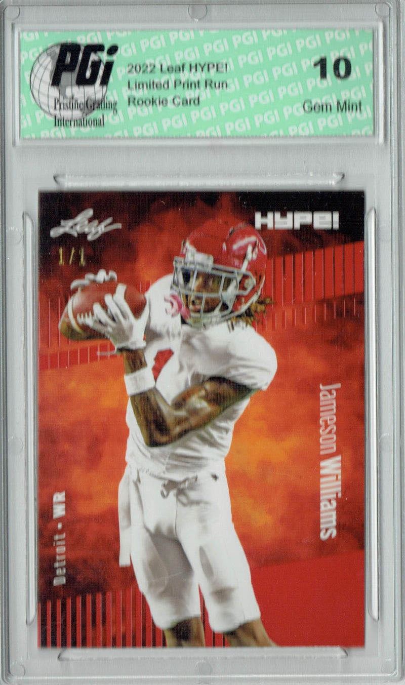 Jameson Williams Rookie Card Detroit PGI 10 Gem Mint Football Trading Card 2022 Leaf Hype #88 Red Blank Back #1/1