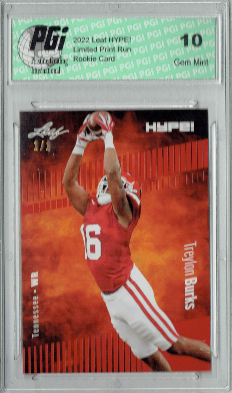 Treylon Burks Rookie Card Tennessee PGI 10 Gem Mint Football Trading Card 2022 Leaf Hype #89 Red Blank Back #1/1