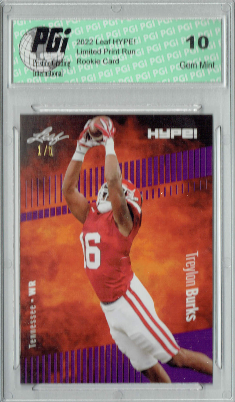 Treylon Burks Rookie Card Tennessee PGI 10 Gem Mint Football Trading Card 2022 Leaf Hype #89 Purple Blank Back #1/1