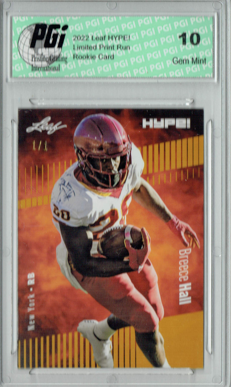 Breece Hall 2022 Leaf Hype #90 Gold Blank Back #1/1 Rookie Card PGI 10