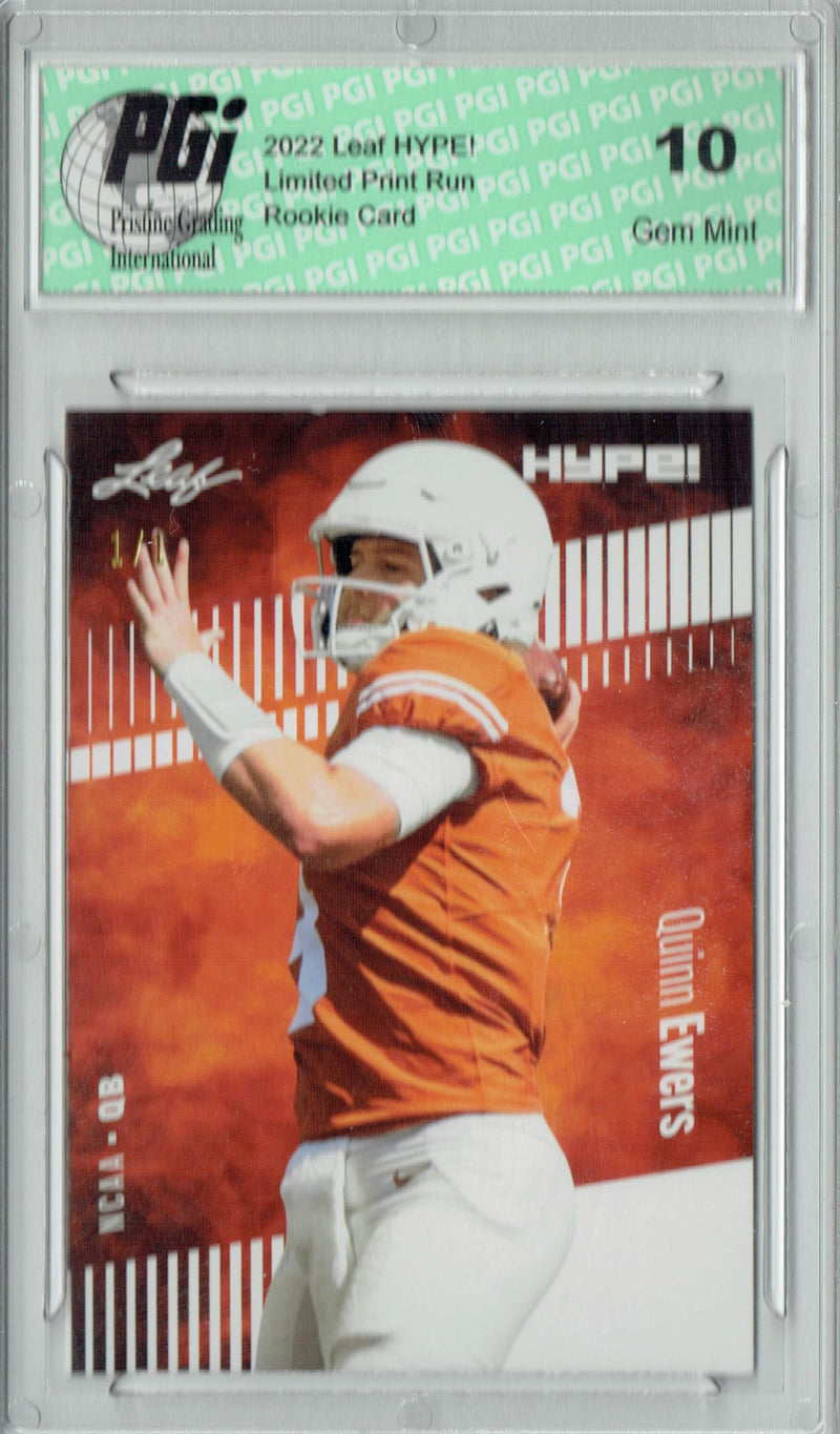 Quinn Ewers Rookie Card Texas PGI 10 Gem Mint Football Trading Card 2022 Leaf Hype #91 White Blank Back #1/1