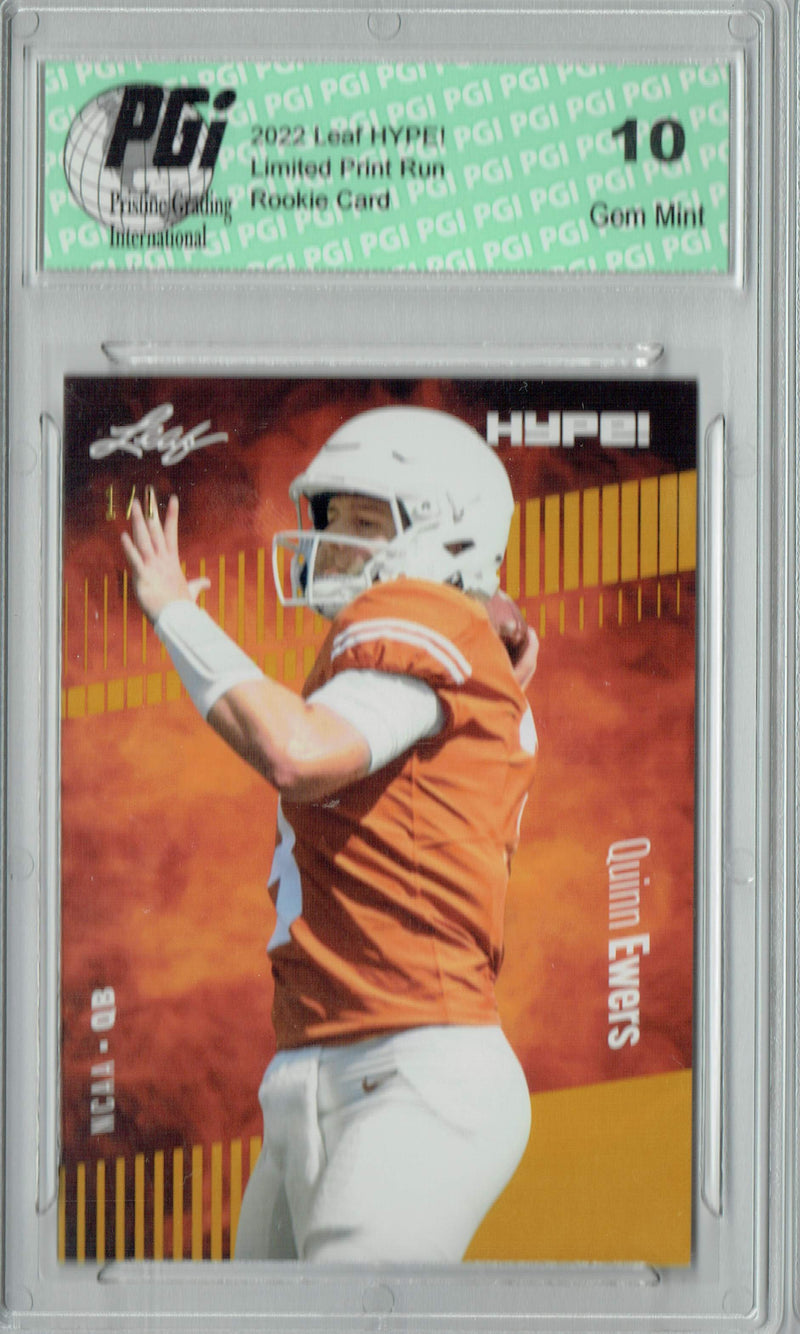 Quinn Ewers Rookie Card Texas PGI 10 Gem Mint Football Trading Card 2022 Leaf Hype #91 Gold Blank Back #1/1