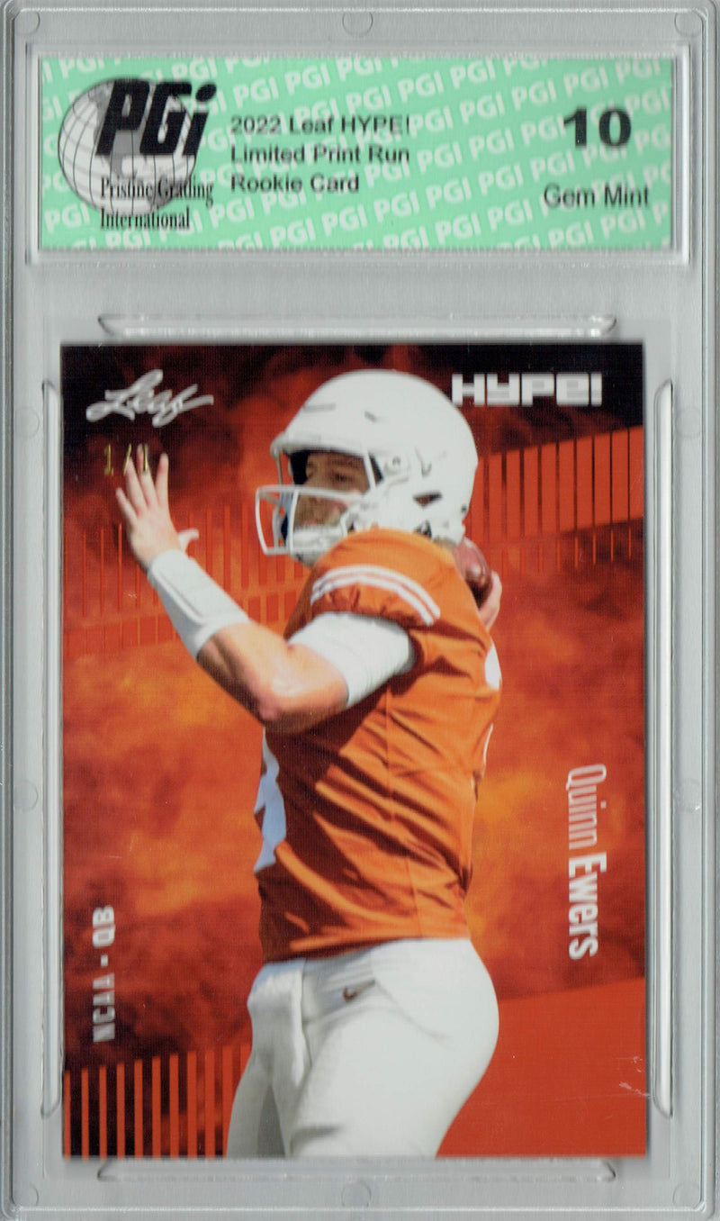 Quinn Ewers Rookie Card Texas PGI 10 Gem Mint Football Trading Card 2022 Leaf Hype #91 Orange Blank Back #1/1