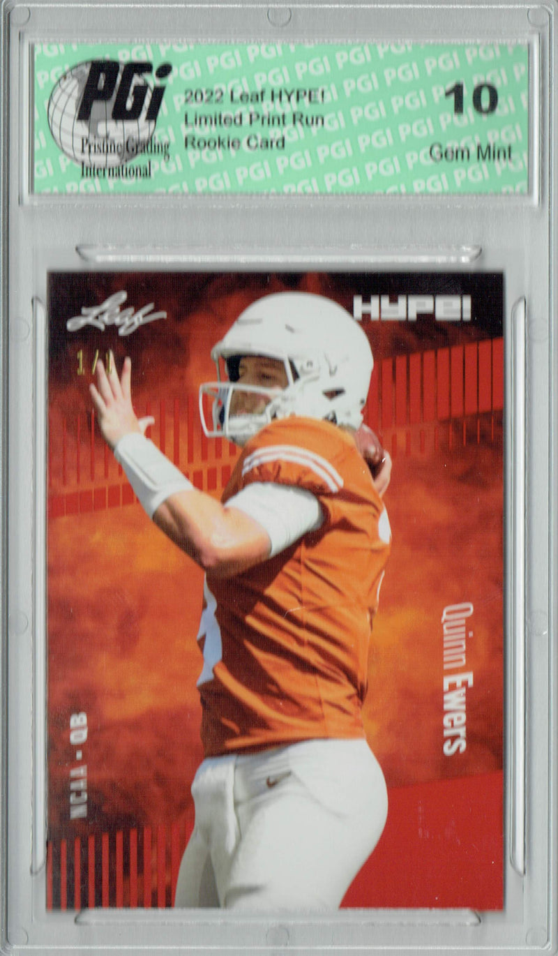 Quinn Ewers Rookie Card Texas PGI 10 Gem Mint Football Trading Card 2022 Leaf Hype #91 Red Blank Back #1/1