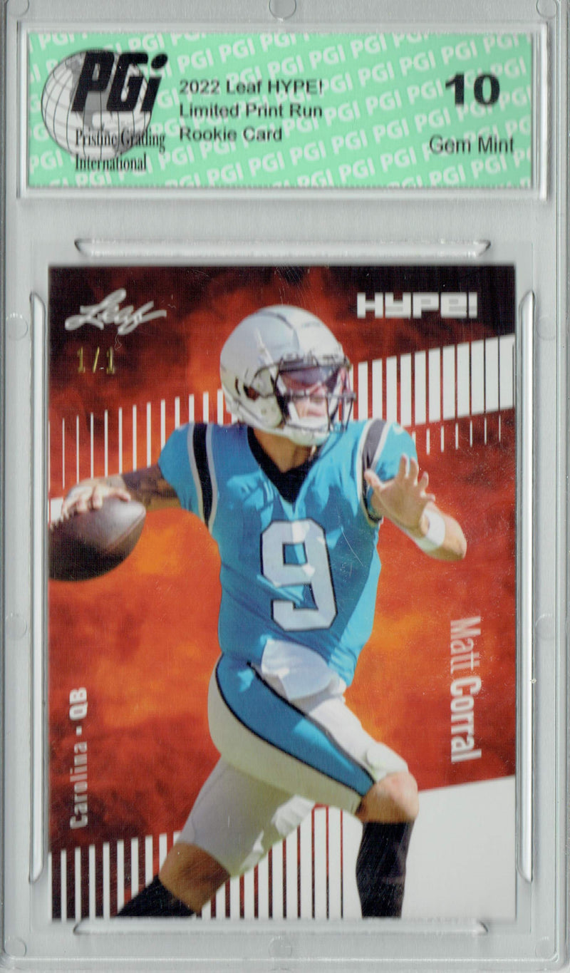 Matt Corral Rookie Card Carolina PGI 10 Gem Mint Football Trading Card 2022 Leaf Hype #97 White Blank Back #1/1