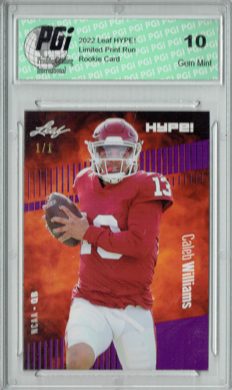 Caleb Williams Rookie Card USC / Chicago PGI 10 Gem Mint Football Trading Card 2022 Leaf Hype #96 Purple Blank Back #1/1