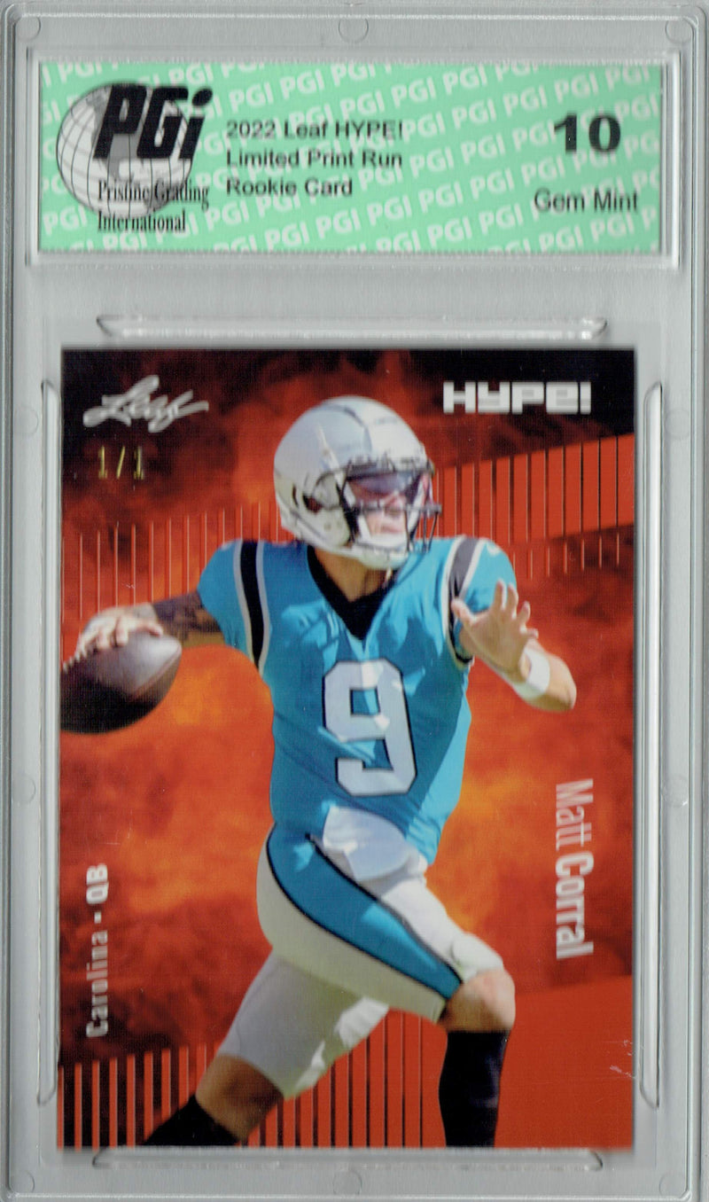 Matt Corral Rookie Card Carolina PGI 10 Gem Mint Football Trading Card 2022 Leaf Hype #97 Orange Blank Back #1/1