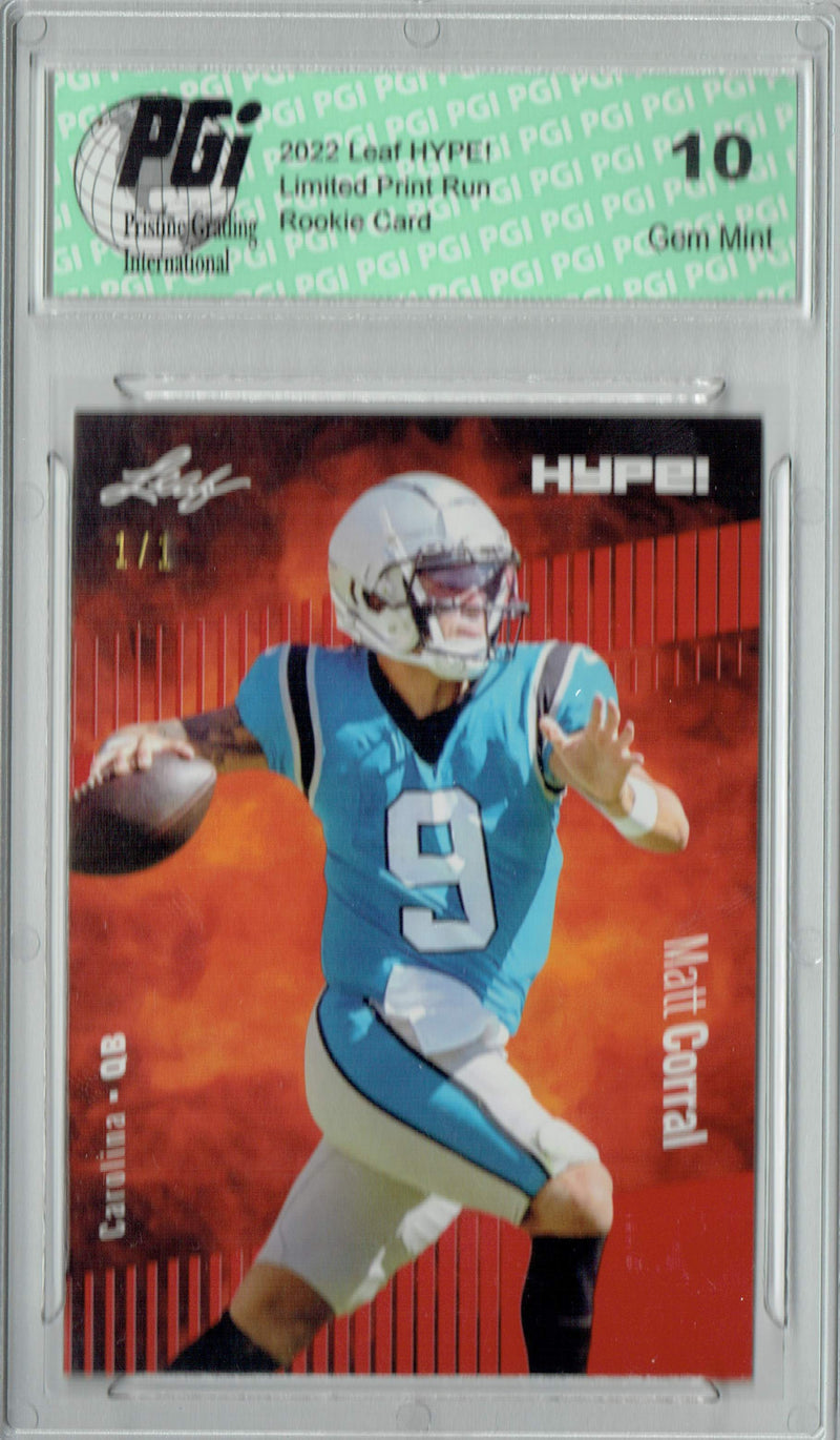 Matt Corral Rookie Card Carolina PGI 10 Gem Mint Football Trading Card 2022 Leaf Hype #97 Red Blank Back #1/1