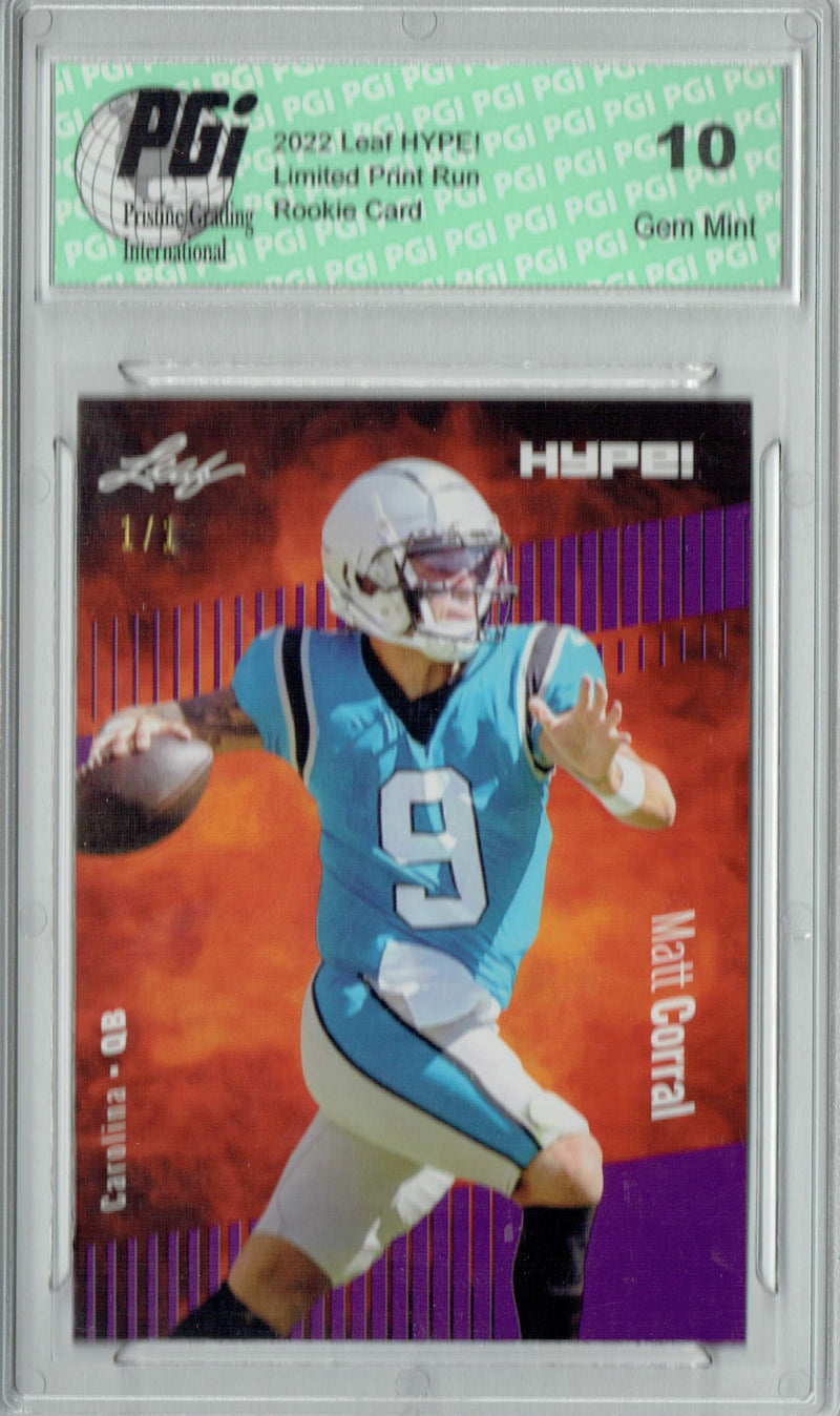 Matt Corral Rookie Card Carolina PGI 10 Gem Mint Football Trading Card 2022 Leaf Hype #97 Purple Blank Back #1/1