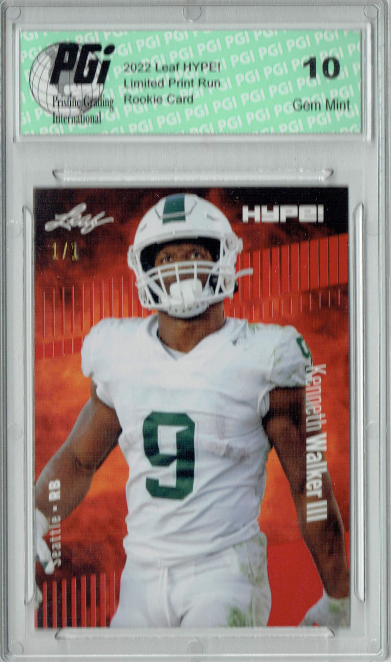 Kenneth Walker III Rookie Card Seattle PGI 10 Gem Mint Football Trading Card 2022 Leaf Hype #98 Red Blank Back #1/1