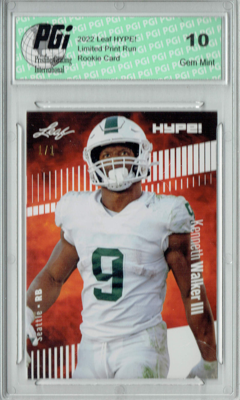 Kenneth Walker III Rookie Card Seattle PGI 10 Gem Mint Football Trading Card 2022 Leaf Hype #98 White Blank Back #1/1