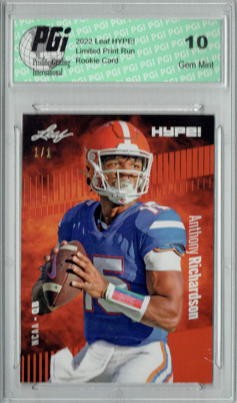 Anthony Richardson Rookie Card Indianapolis PGI 10 Gem Mint Football Trading Card 2022 Leaf Hype #77 Orange Blank Back #1/1
