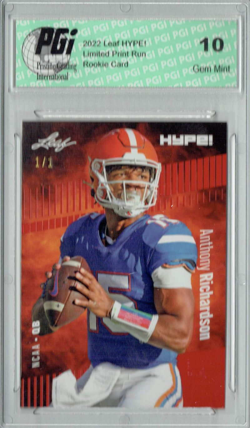 Anthony Richardson Rookie Card Indianapolis PGI 10 Gem Mint Football Trading Card 2022 Leaf Hype #77 Red Blank Back #1/1