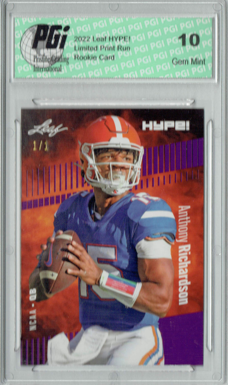 Anthony Richardson Rookie Card Indianapolis PGI 10 Gem Mint Football Trading Card 2022 Leaf Hype #77 Purple Blank Back #1/1